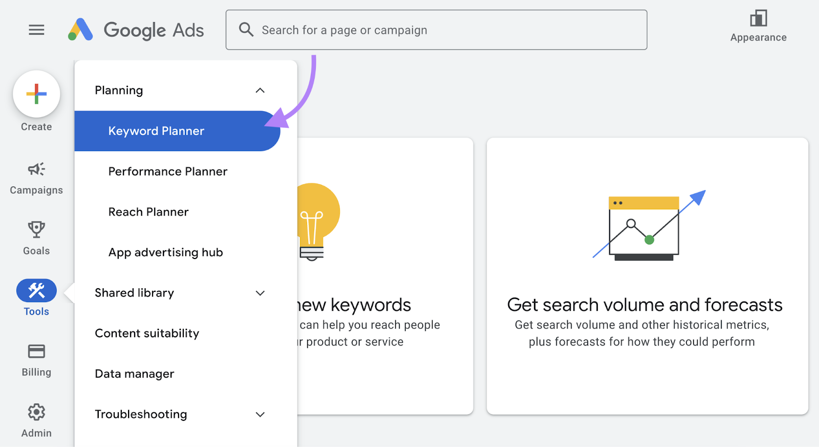 google ads keyword planner